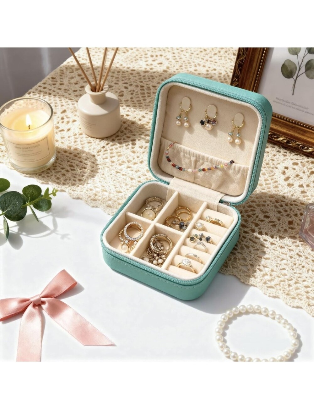 Compact Turquoise Jewelry Travel Case New